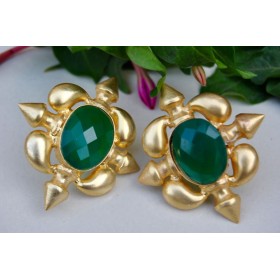 Antahpura Green Faceted Chalcedony Stud Earrings